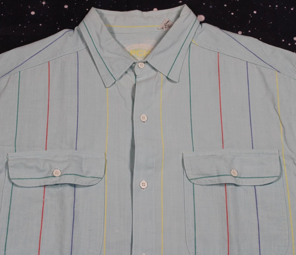 Camisa De Colección PCH Pacific Coast Highway Azul Claro Rayas Abotonada - X-Grande Foto 2 de 4