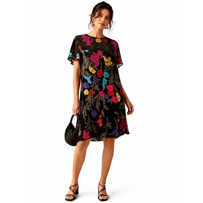 Anthropologie Maeve Womens Alisa Floral Burnout Velvet Dress Black Colorful 8
