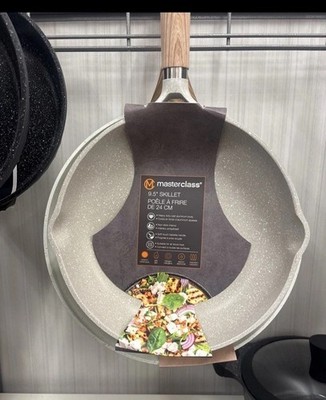 Masterclass 9.5'' Inch Nonstick Skillet Beige/Ivory Ceramic Frying Pan Pour Spout