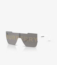 Burberry BE4291 White Oversized Shield Sunglasses Gray Tinted Lenses Women