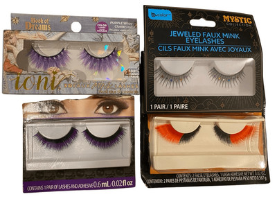 Lot Of 4 False Eyelashes Ioni B Purple Color Colorful Jeweled Orange Makeup