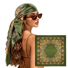 Vylxuxa Large Head Scarf Bandana - 35" Satin Hair 35IN 35IN, Paisley green 