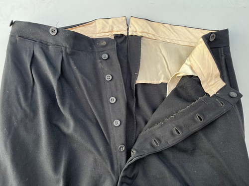 Vintage CC41 Black Wool Tuxedo Evening Trousers Button Fly High Waist-40"W 29"L - Picture 3 of 4