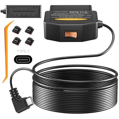 OBD Power Cable for Dash Camera, Type-C Adapter Charger