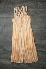 Women’s Button Front Midi Sleeveless Pastel Orange Peach Solid Dress Sundress