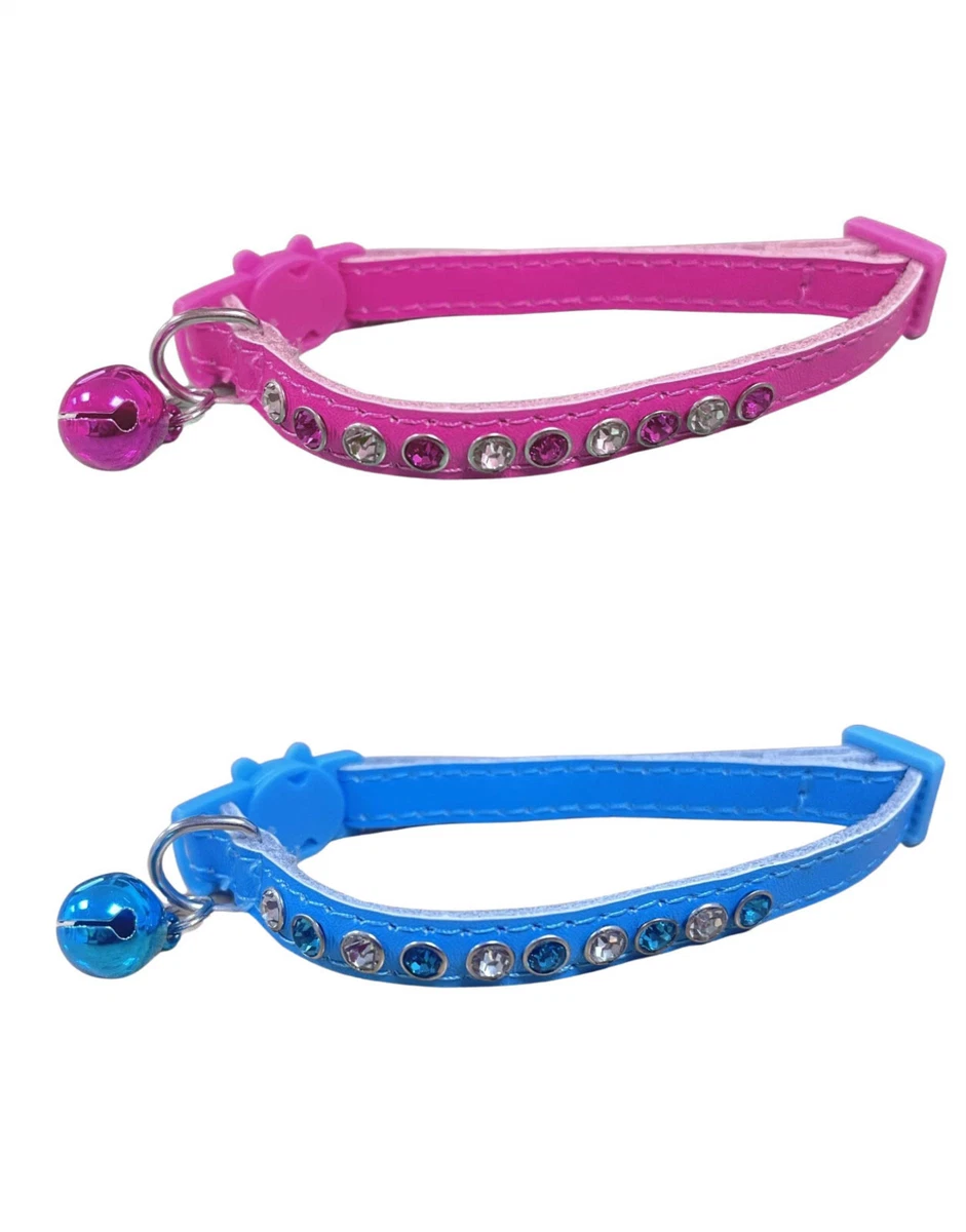 Leather Cat Collar With Sparkly Bling Diamond Quick Release Safety