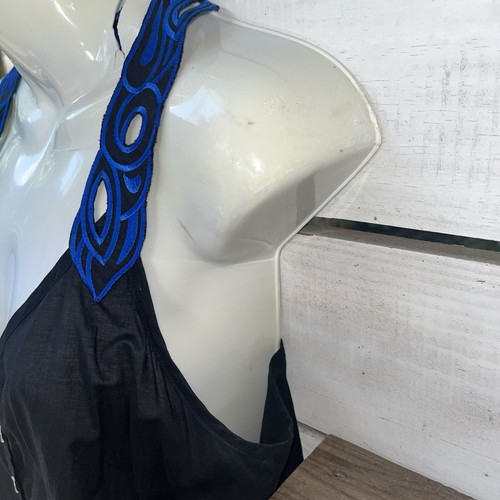 Gianni Bini Jr. Wm. M Tank Top Embroidered Black Racer Back Boho Retro Ctn Bttns - 第 5/9 張圖片