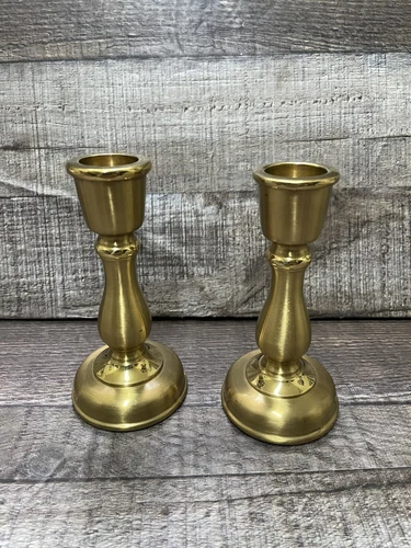 Pair of PARTYLITE LEXINGTON Solid Brushed Brass Taper Candlesticks 4 1/2 Inches