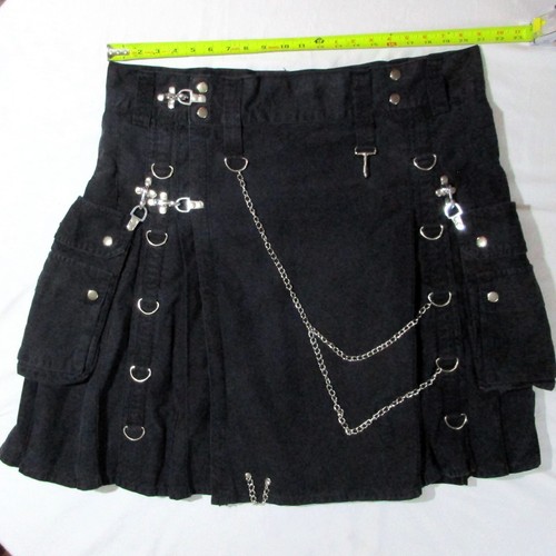 Gonna kilt uomo tasche cargo anelli a D catene nero cotone punk gotico 42" vita - Foto 3 di 23