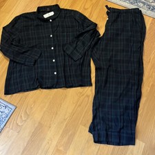 NWT J.CREW Long Sleeve Flannel Pajama Set Black Watch Plaid Tartan Size Xxl