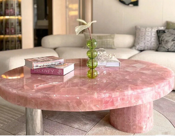 Pink Quartz Dining Table, Rose Quartz Countertop, Centre