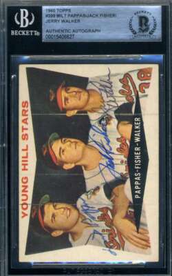Milt Pappas Jack Fisher Jerry Walker Beckett Signed 1960 Topps Young Hill Stars 