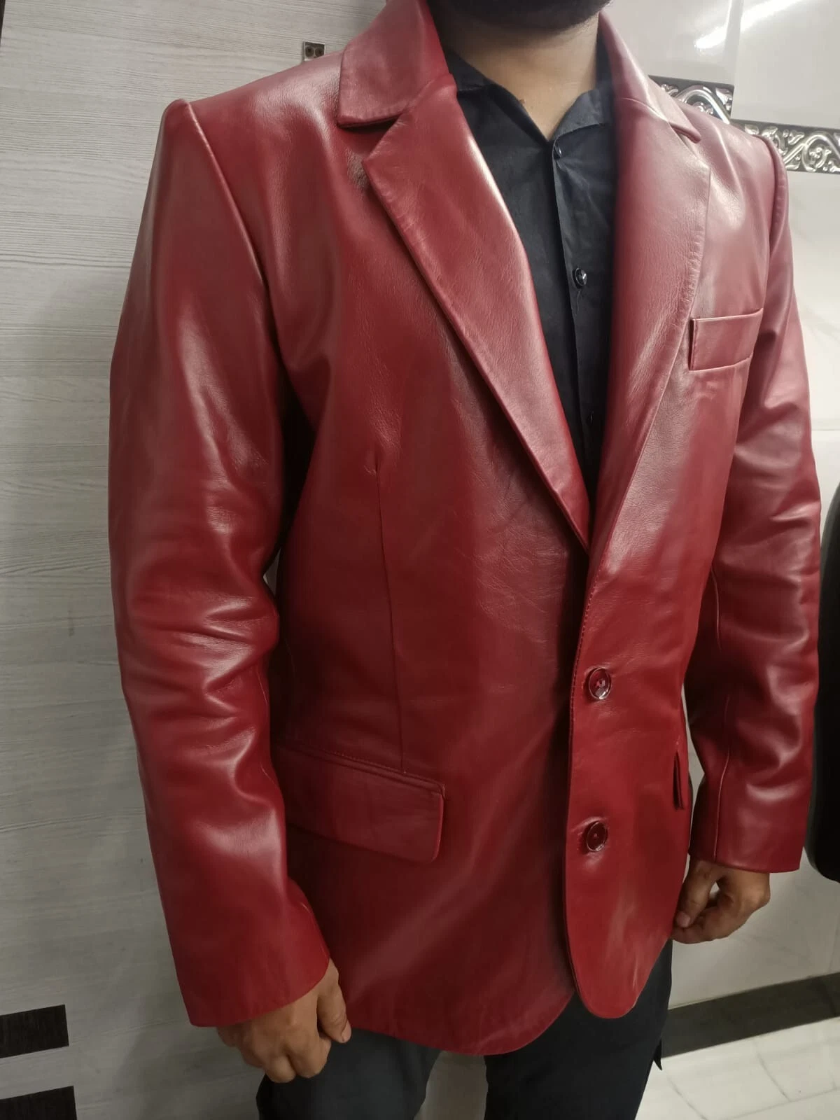 Brown Mens Lambskin Leather Office Meeting Wear Blazer, Slim Fit Formal Blazer