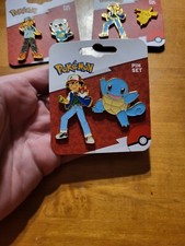 Pokemon Ash and Squirtle Metal Enamel Pin Set...