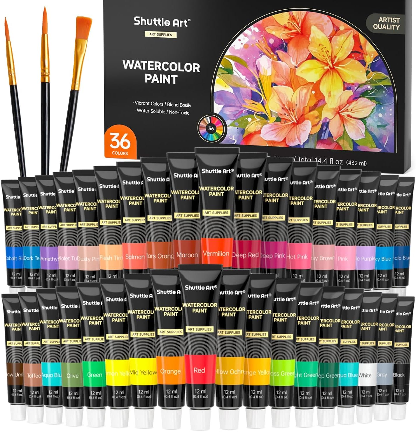 Watercolor Paint Set, 36 Colors Watercolor Paint in Tubes (12Ml Each) with...