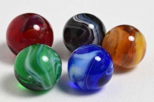 5 Akro Agate Slag Marbles Vintage American Machine Made 1920s - 1950s 5/8'' 16mm - Picture 2 of 12