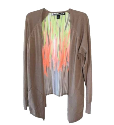 Jamie Sadock Enchantress Open Front Cardigan - size XL - Tan / Lime print back