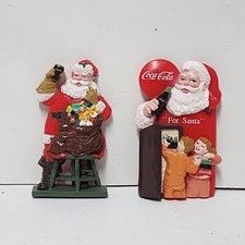 Lot Of 2 Christmas Coca-Cola Refrigerator Magnet Santa Claus 1997 Bag Of Toys.