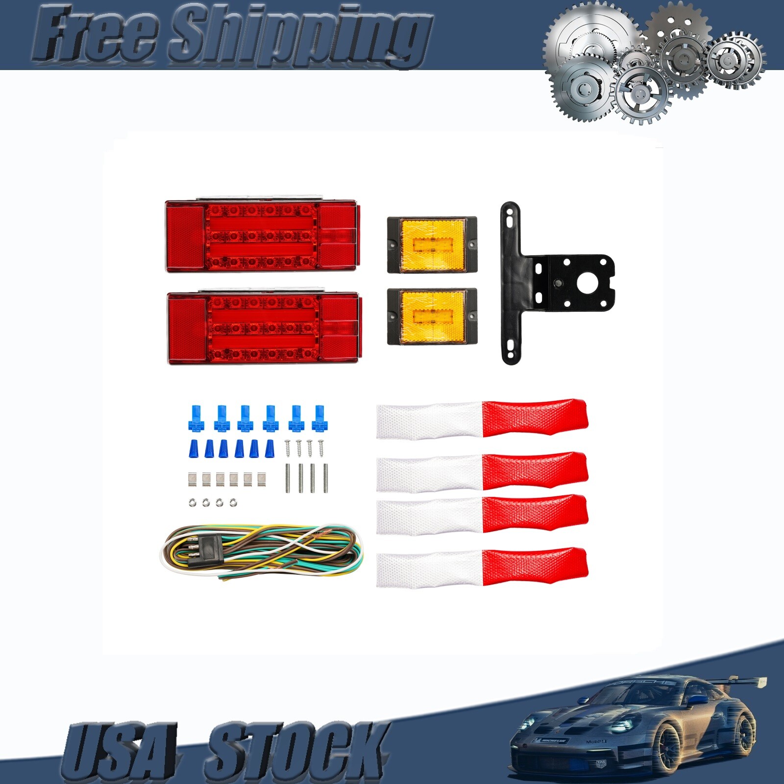 2-Piece Rear Truck Trailer Turn Signal Brake Lights with Side Markers 12V