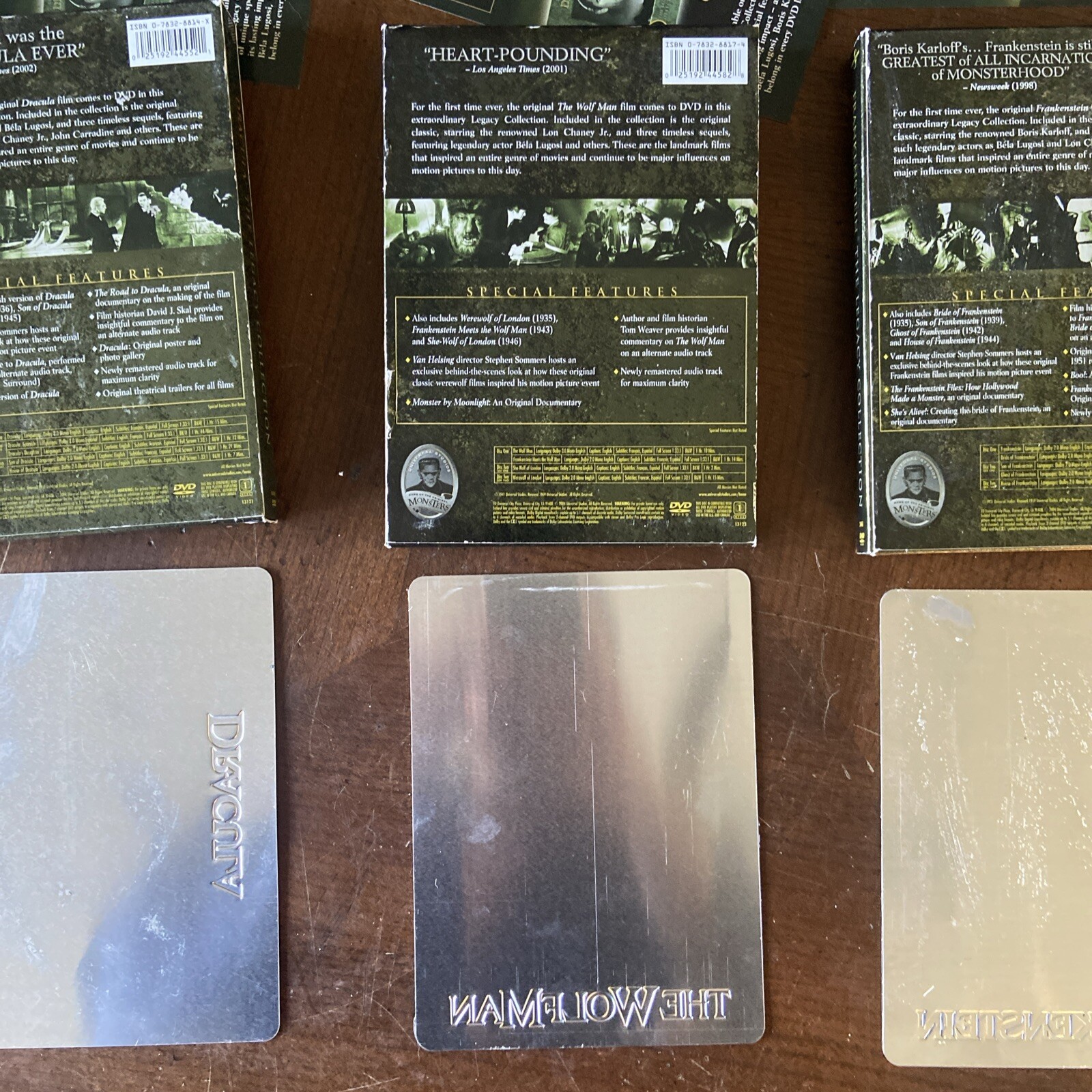 LOT (3) THE LEGACY COLLECTION-DRACULA, FRANKENSTEIN, THE WOLFMAN Metal tin