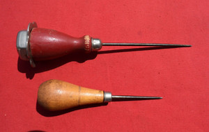 Lot of 2 Vintage Wooden Handle Awls 8" & 5 1/4"
