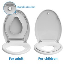 2-in-1 Round Toilet Seat for Adults and Kids, Built-in Child Potty Training Seat