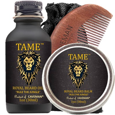 Hand Crafted Caveman  Beard Hair Mustache Growth Oil Set KIT with Balm FREE Comb