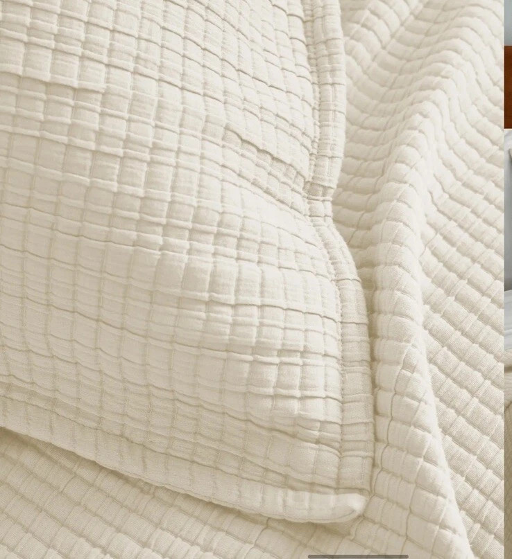 NUEVO SIN ETIQUETAS Quince King Size Acanalado Algodón Orgánico Conjunto Cobertor Marfil Caja Abierta Nuevo sin Etiquetas Foto 4 de 4