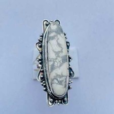 White Howlite Ring,925 Sterling Silver,Long Ring,Designer Ring For Women,Boho
