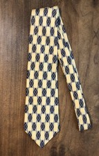 Roundtree & Yorke Silk Tie Geometric Yellow & Blue Diamond USA Made 58" x 3.75"