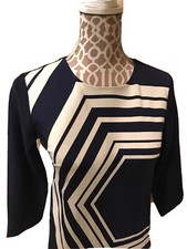 Ann Taylor Navy & White Geometric Shift Dress Womens Size XXS