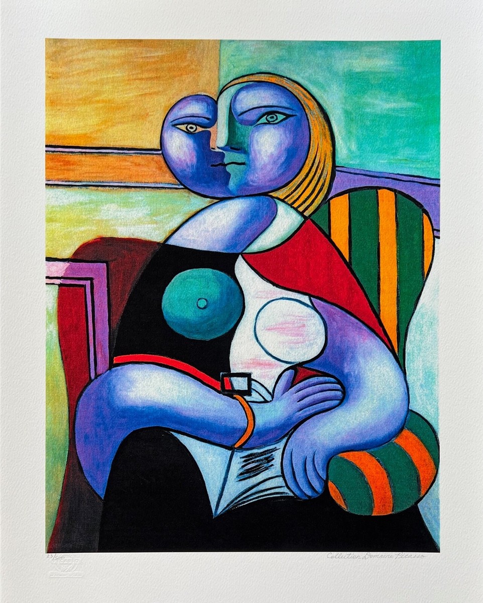 Pablo Picasso LADY IN STRIPED GREEN CHAIR Estate Signed & Numbered