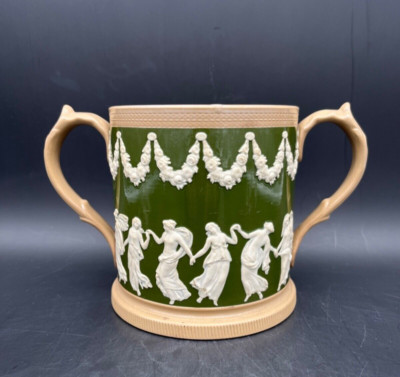 Antique Copland Late Spode Dancing Hours Tri-color Two-Handled 