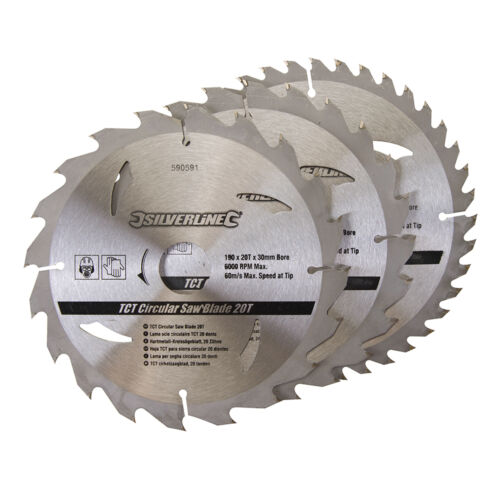 190mm TCT Circular Saw Blades 20, 24, 40 Teeth 3pk 30mm - 20, 16mm Rings Bore - Picture 1 of 1