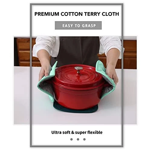 Paquete de 4 juegos de soportes para ollas resistentes al calor para horno almohadillas calientes paño de felpa Foto 3 de 4