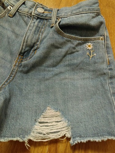 Old Navy Light Blue Distressed Adjustable Waist Flower Embroidered Girls Size 10 - Picture 8 of 8