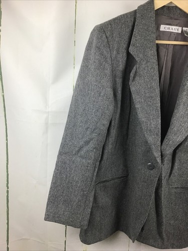 Vintage Chaus Women’s Gray 100% Merino Wool One Button Blazer W/Pockets Sz. 14 - Picture 9 of 17