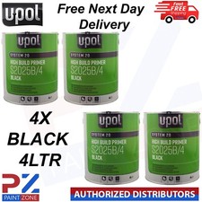 4X U-Pol 2K HS High Build Paint Primer 4:1 4 Litre BLACK S2025B Upol