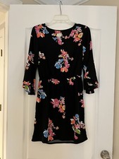 WOMENS Dress black  floral size XS Bell Sleeve V Neck Elastic Waist