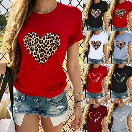 Shirt ONeck Leopard Heart-shaped Print 