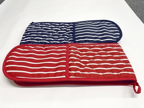 Double Oven Gloves, Heat Resistant Thick Padded Cooking Mitts, Red Striped