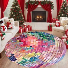 A Stylish And Colorful Geometric Disco-Style Mosaic Rug That Is Absorbent And No