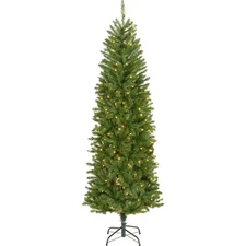 Artificial Christmas Tree 6.5 ft Slim Pre-Lit Fir White Lights Full Tips