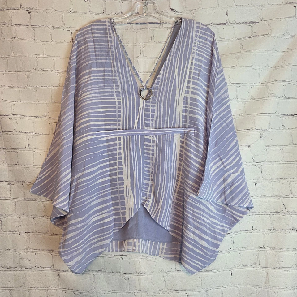 Top caftán Halston Heritage iris 100 % seda manga corta forrado cuello en V talla pequeña Foto 2 de 4