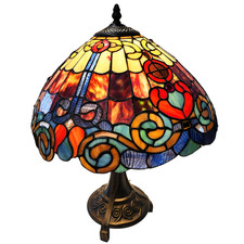 Vintage Tiffany Style Art Nouveau Leaded Slag Glass Table Lamp 20" Tall