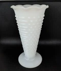 Vintage Hobnail Milk Glass Vase Scalloped Large 9.5"