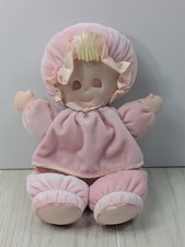 Eden Pink Soft Sleeping Baby Doll Plush Blonde Yarn Hair Bonnet Satin Vintage