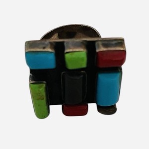 Vintage geometric Square mosaic,inlay  Navajo high set  Ring 825 Made In Mexico