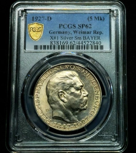 5 Mark ND (1927) Paul von Hindenburg Pattern Weimar Republic Germany SP62 NGC