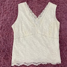 VTG Worthington Nylon Lace Tank Ivory Xl Whimsy Dainty Fairycore